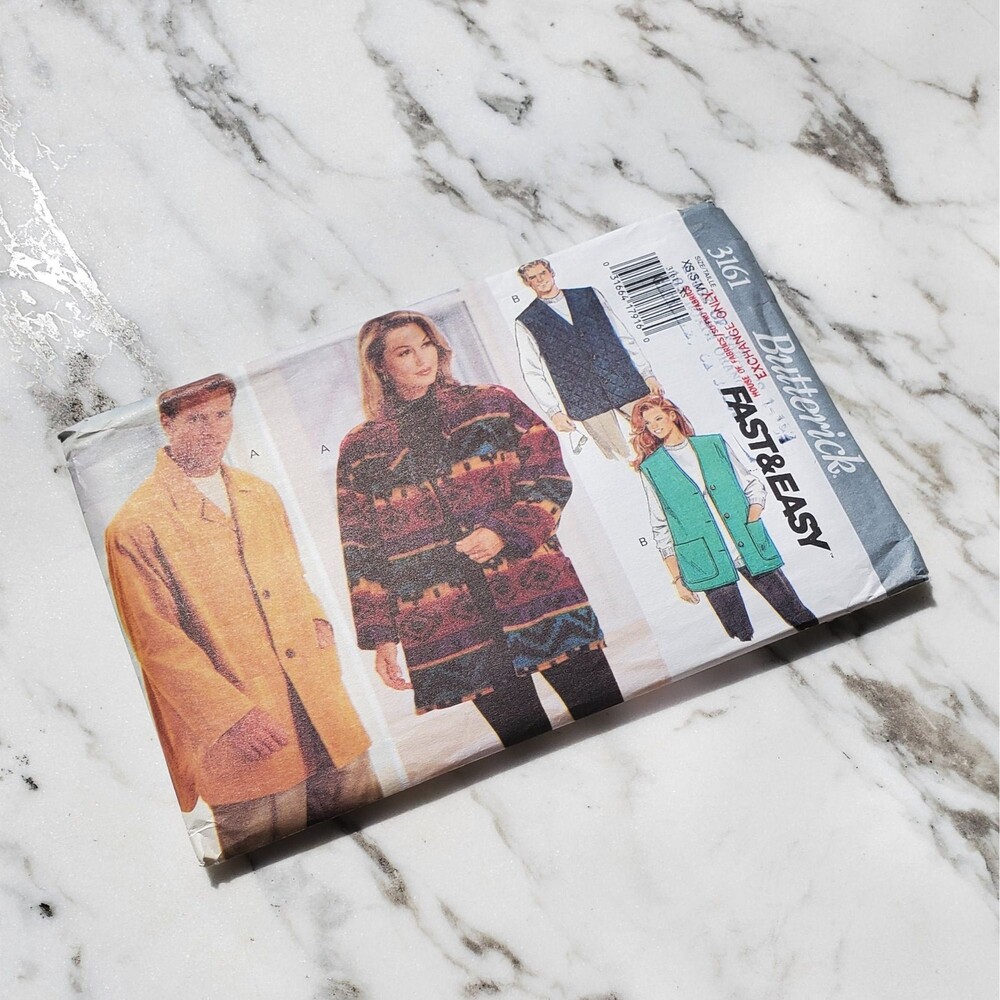 Easy 1990s Sewing Pattern for Unisex Jacket and Vest
